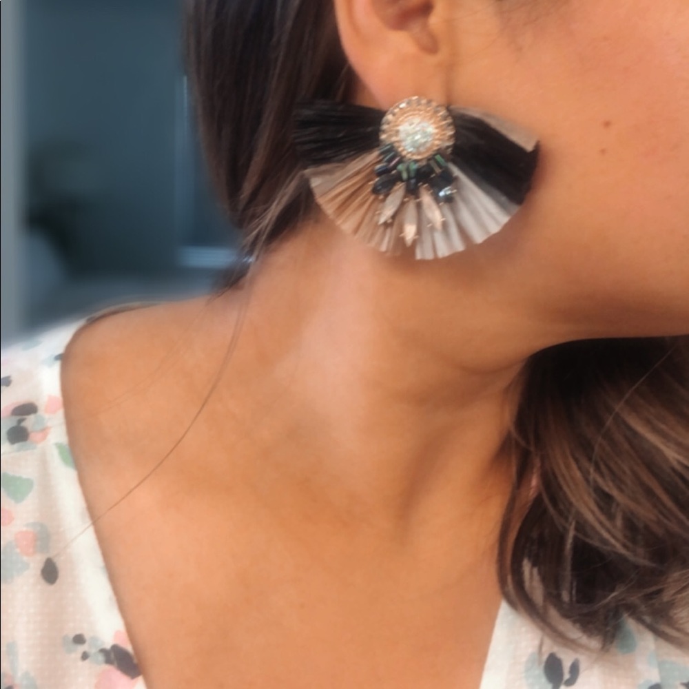 Fan Earrings w Jewel Cluster Center